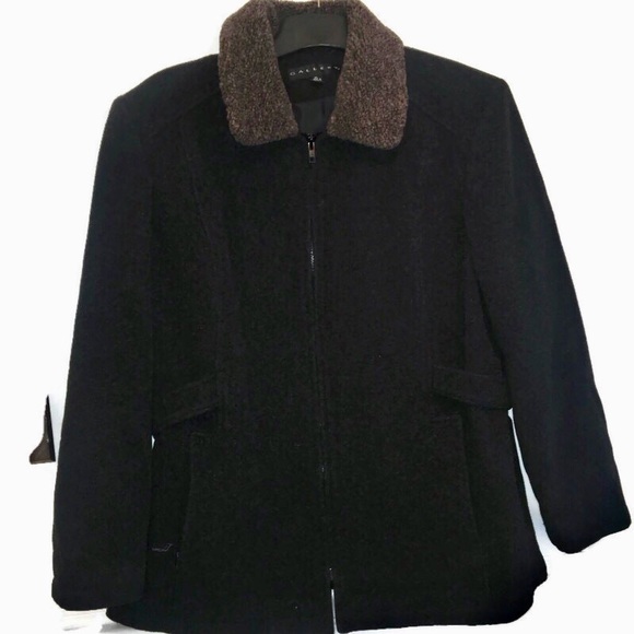 Gallery Jackets & Blazers - Gallery Dark Gray  Wool Coat with Faux Fur Collar
